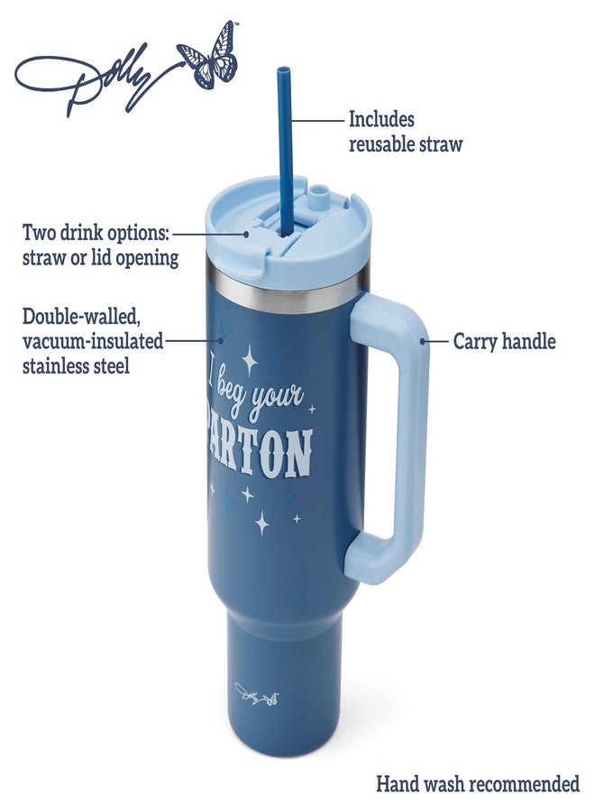 Dolly Parton Tumbler With Handle, Double Wall Vacuum Insulated Stainless Steel With Straw Lid, Cold For Up To 24 Hours Or Hot For Up To 8 Hours, 40 Ounce, Blue - Image 3